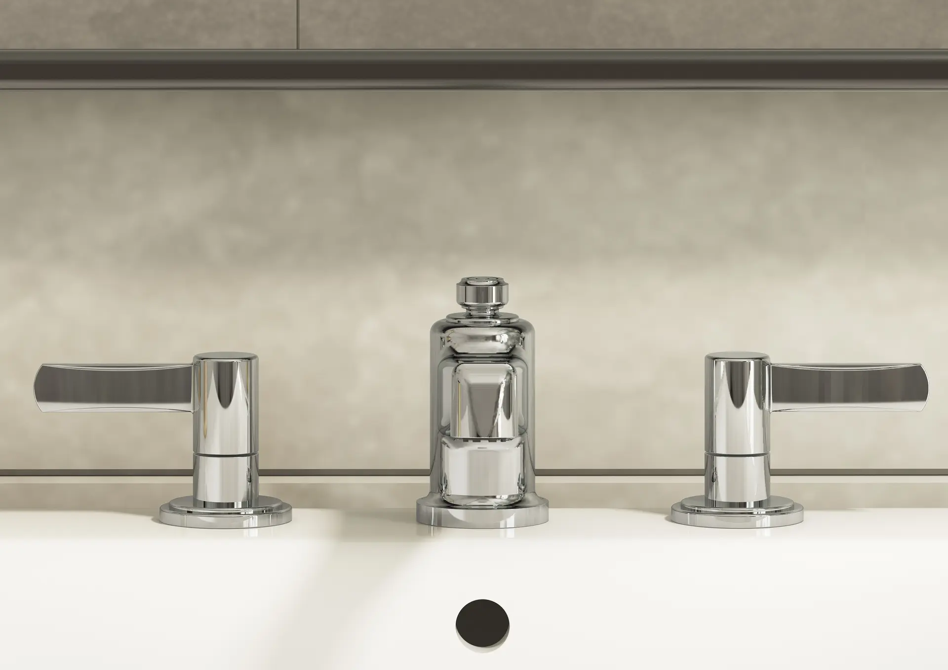 Crosswater Darby widespread lever faucet on a white basin, polished chrome finish