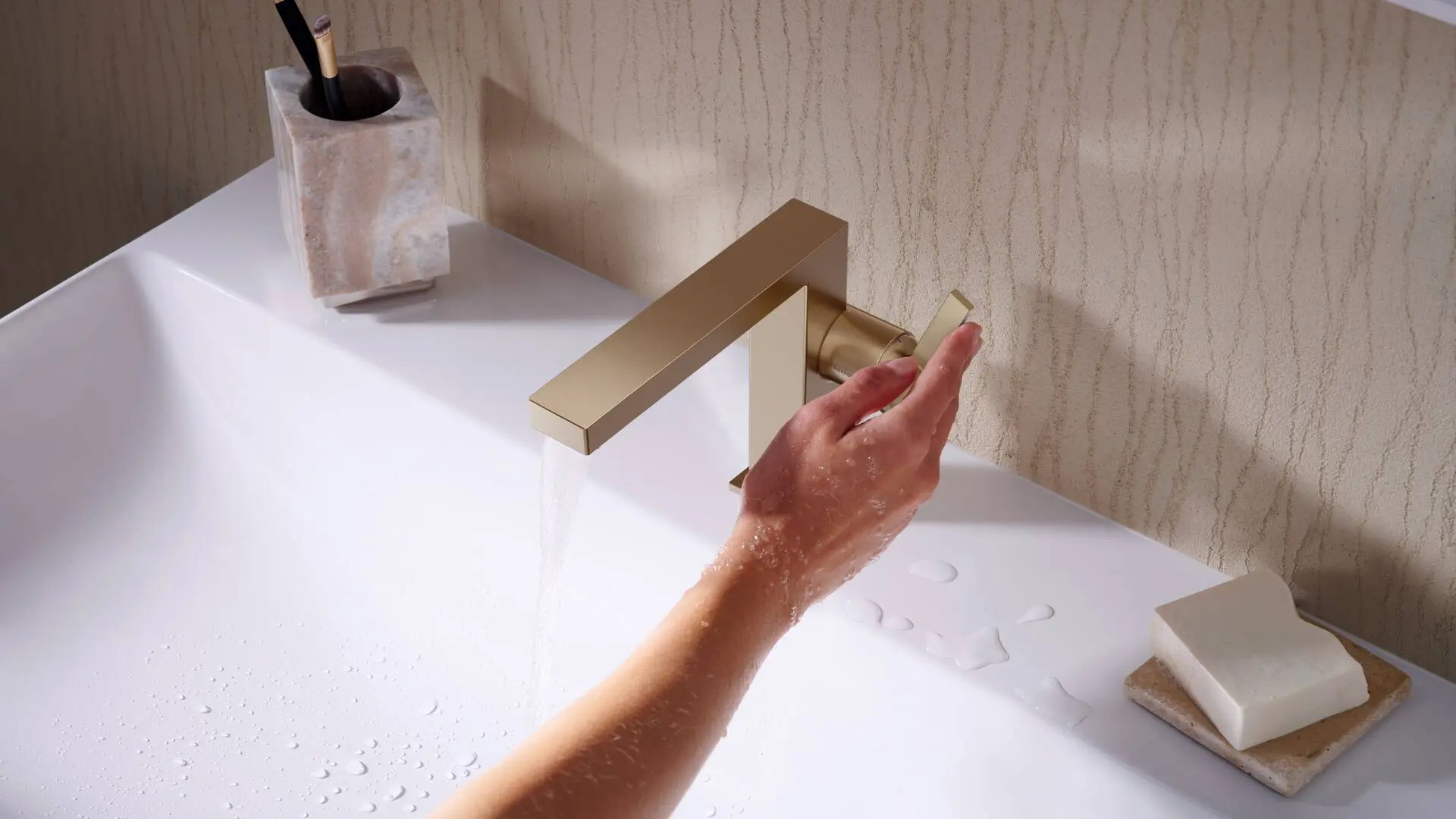 Hansgrohe Tecturis shower fixture in a modern bathroom setting.